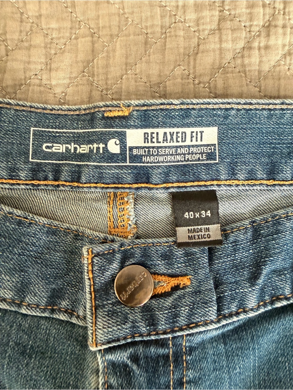 Carhartt Blue Denim Relaxed-Fit Work Jeans